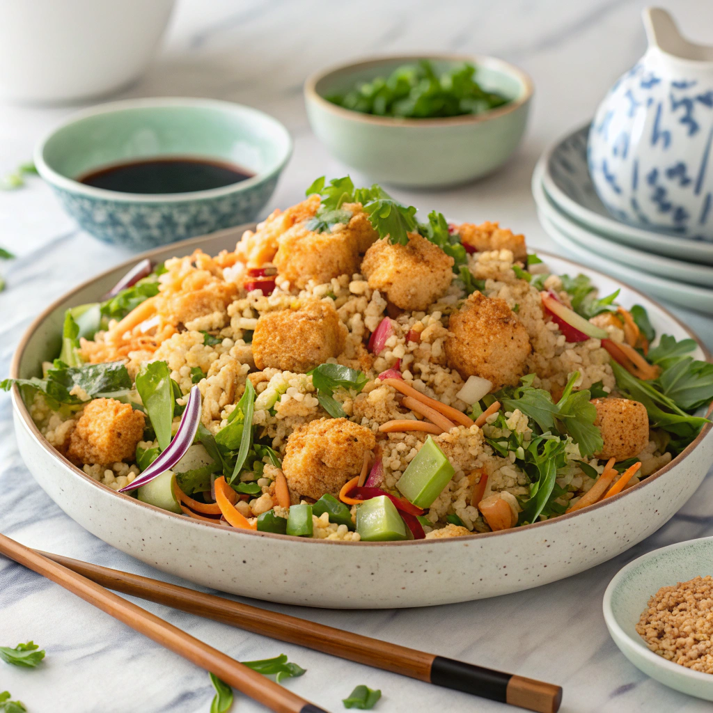 Featured image of crunchy rice salad with fresh herbs and sauce