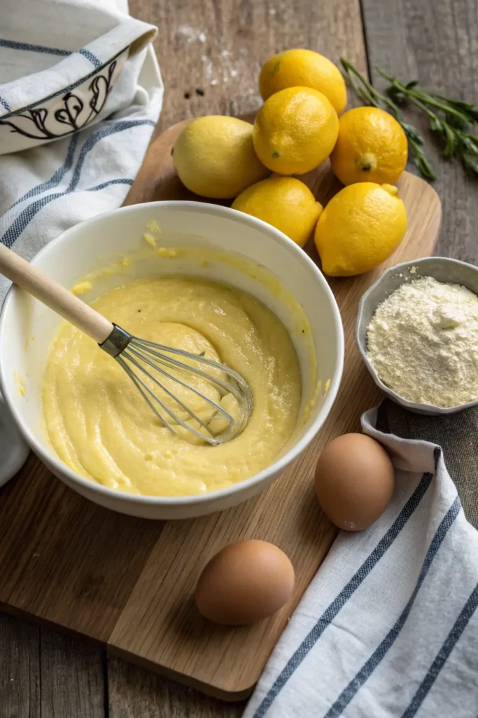 Making lemon velvet cake batter with fresh lemon zest