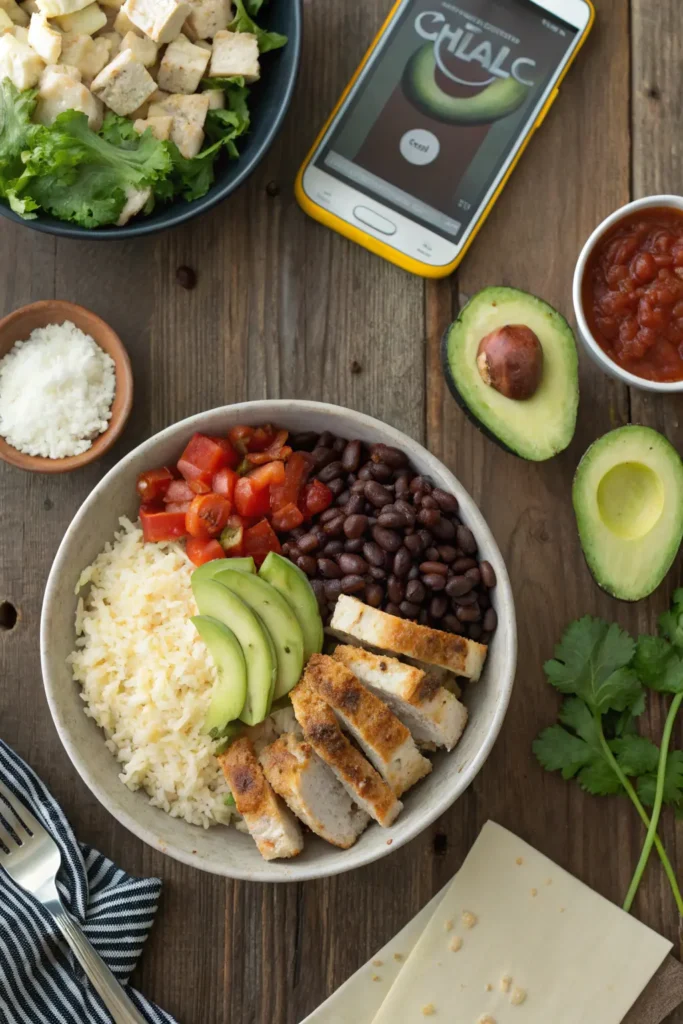 Ingredients for homemade Taco Chicken Burrito Bowls