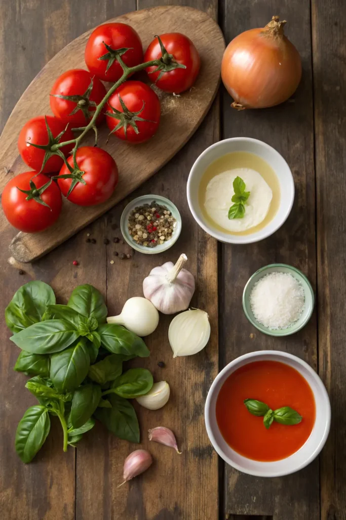 Ingredients for Tomato Basil Bisque – fresh and simple