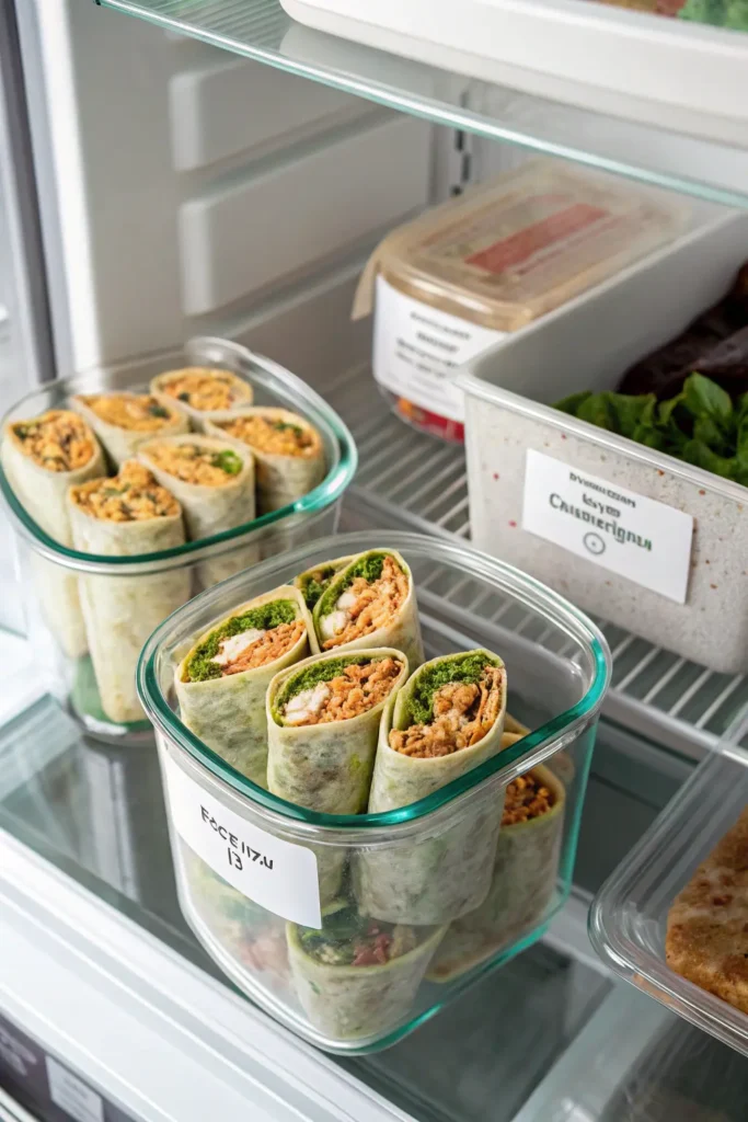 Meal-prepped Homemade Crunchwrap Supremes in container