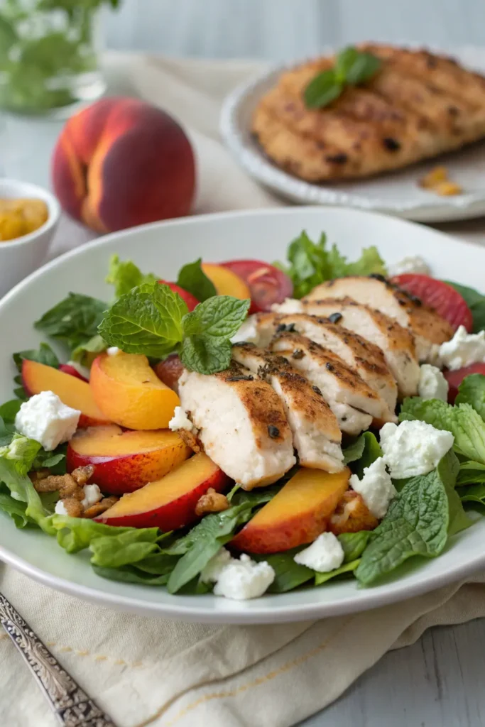 sweetgreen peach goat cheese salad with grilled chicken